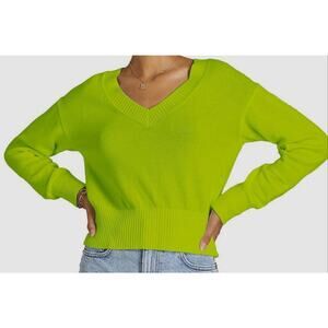 525 Neon Cotton V Neck Crop Sweater - XS